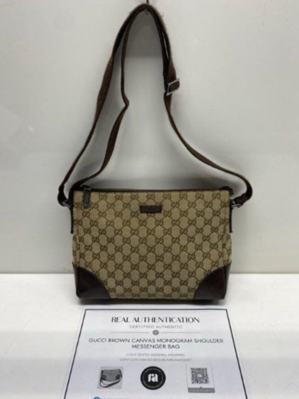 Gucci GG Monogram Canvas Messenger Crossbody Bag Brown Beige - Authenticated